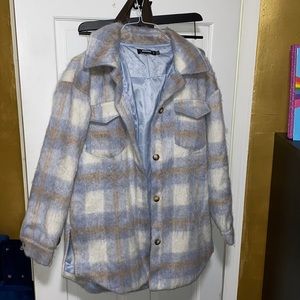 Misguided fuzzy plaid shacket